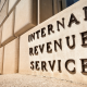 Internal Revenue Service Sign on side of federal building in Washington